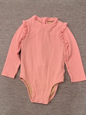 Old Navy Pink Long-Sleeve Ruffle Baby Girl Swimsuit - 18-24 Months